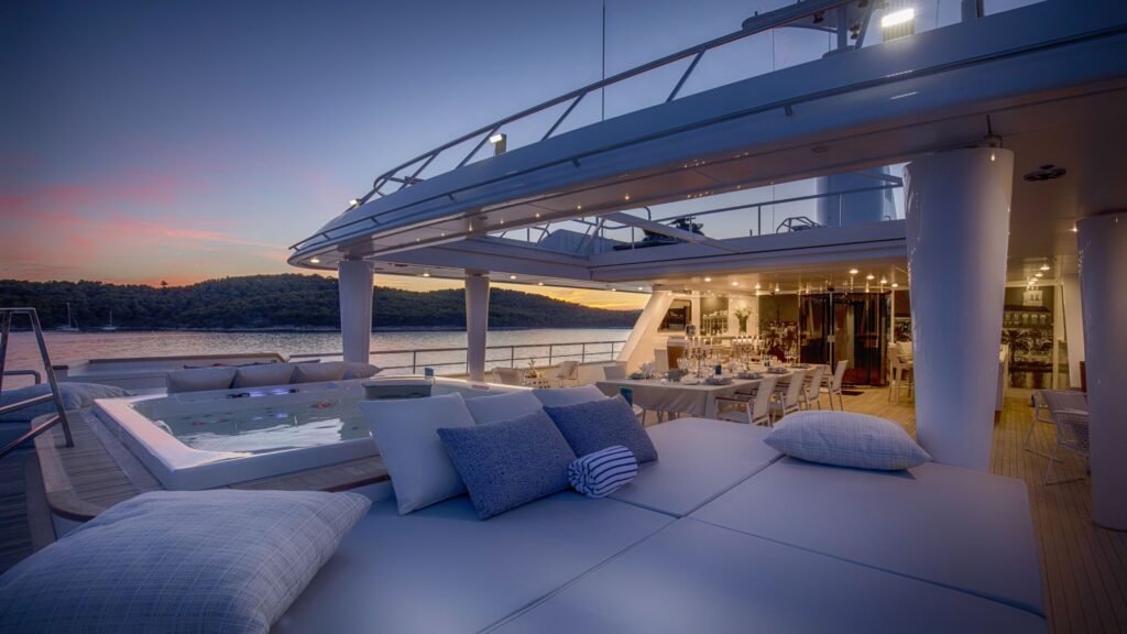 katina yacht charter aerial view jacuzzi lounge