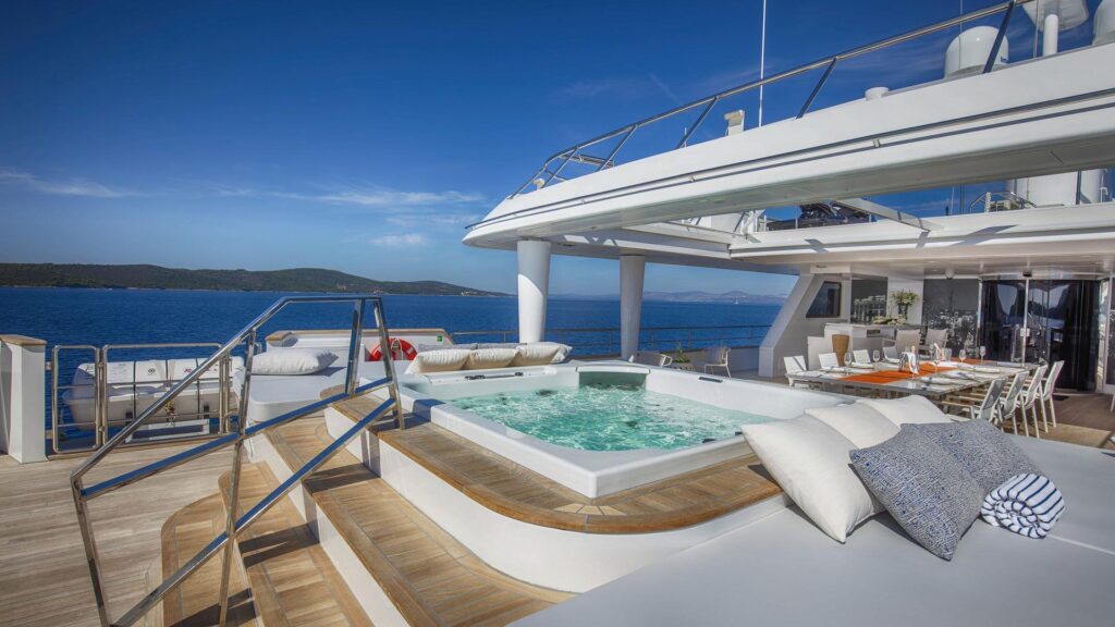 katina yacht charter aerial view sundeck jacuzzi