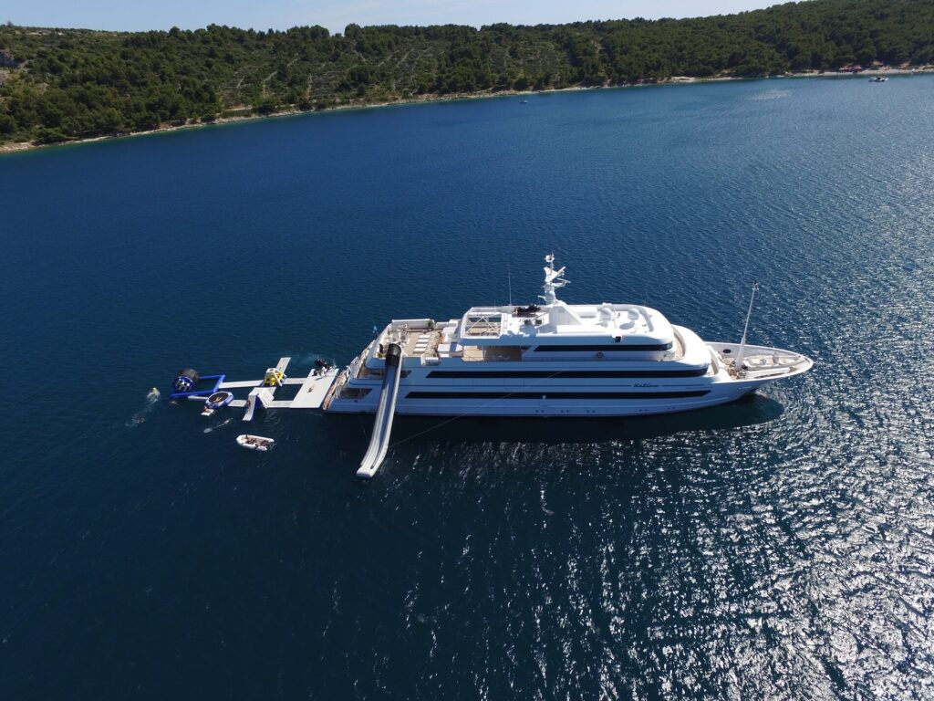 katina yacht charter aerial view with slide