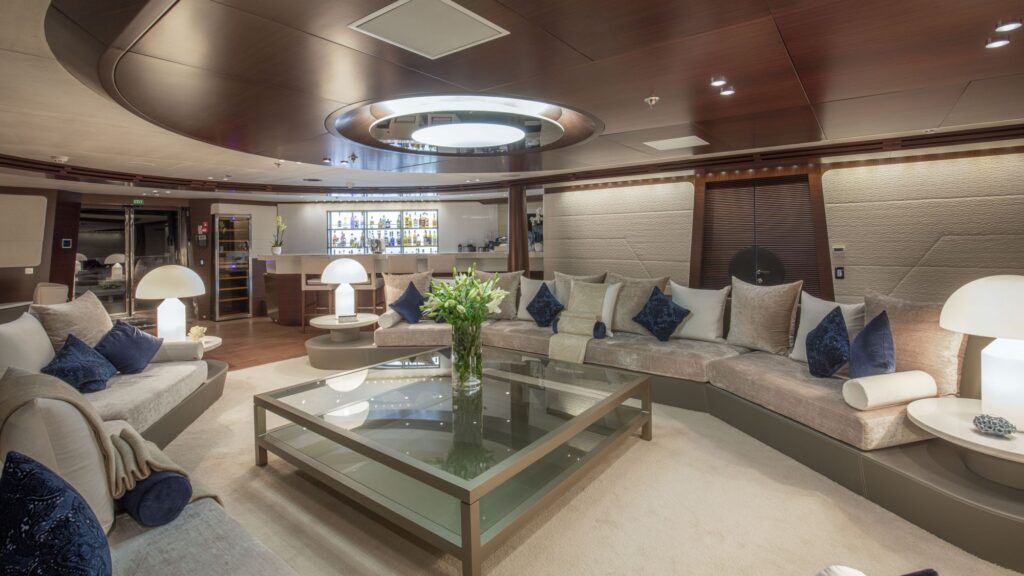 katina yacht charter main deck aft seating area