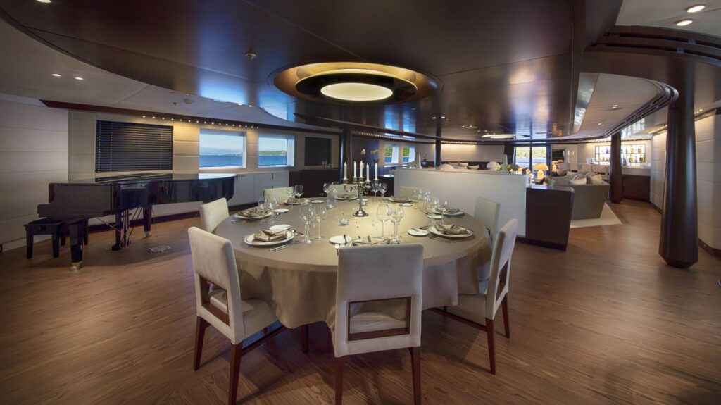 katina yacht charter main dining table