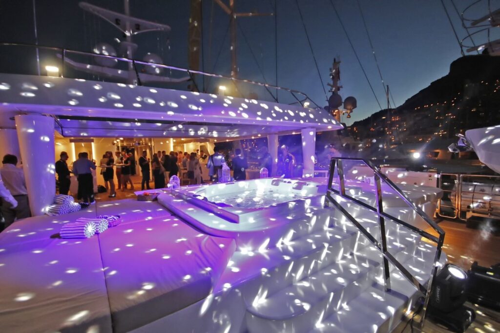 katina yacht charter party at night