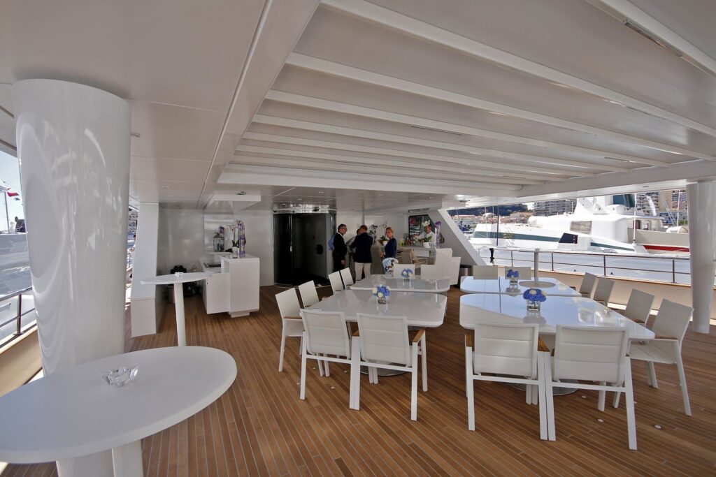 katina yacht charter sundeck dining area