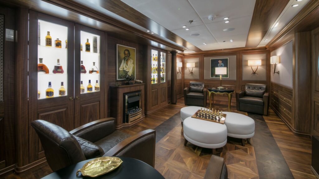 katina yacht charter whiskey room area