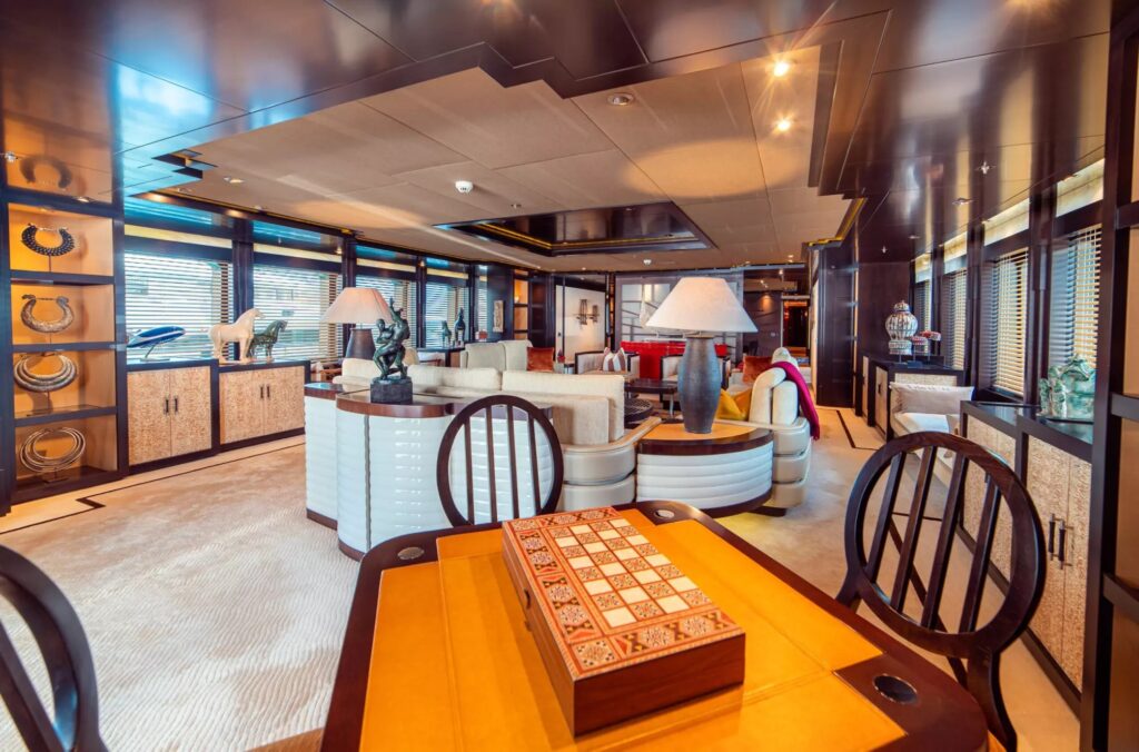trident yacht charter chess board in the salon