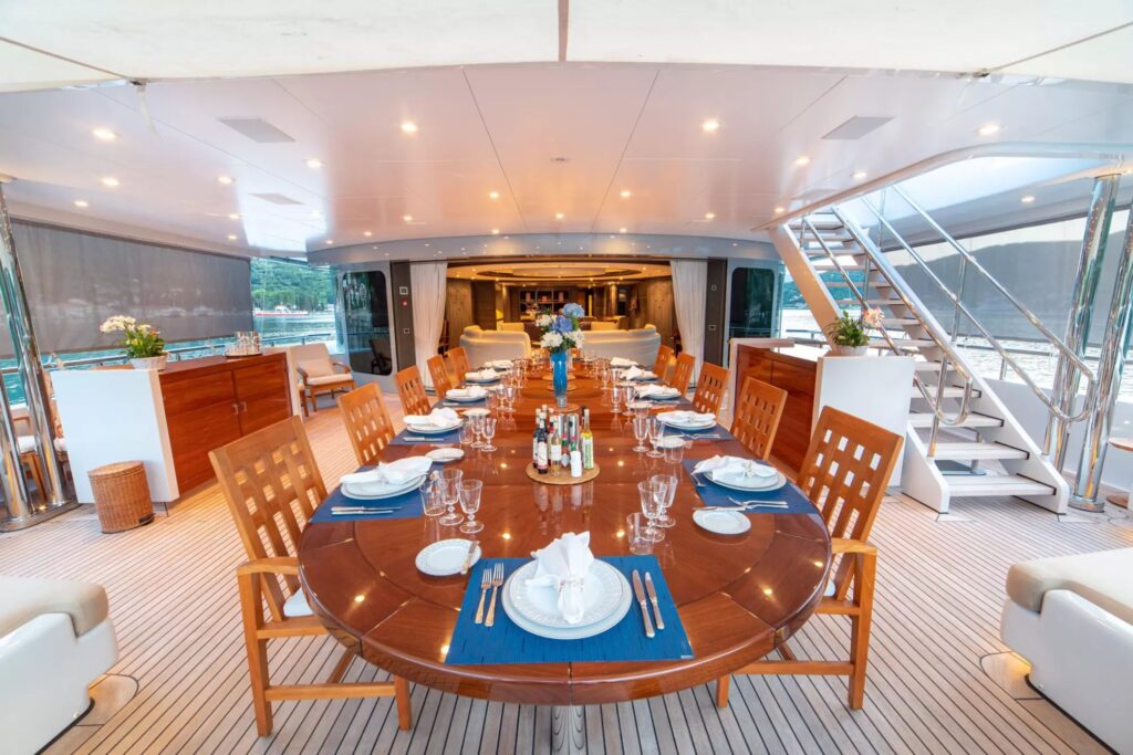 trident yacht charter dining table
