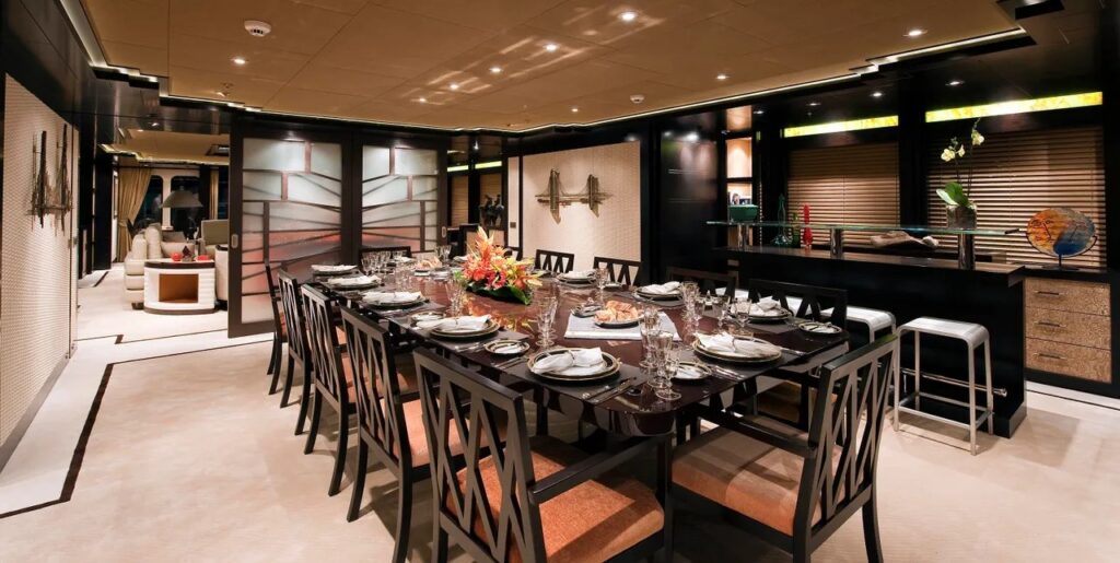 trident yacht charter indoor dining