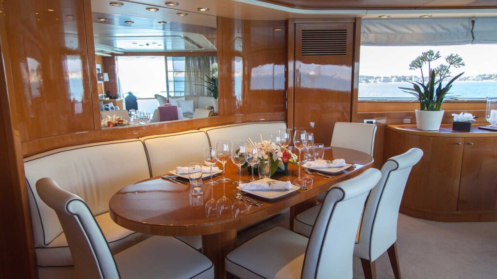 solal yacht charter indoor dining area