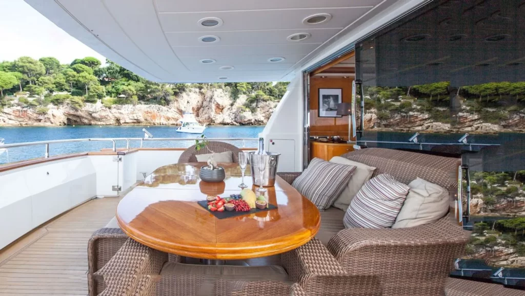solal yacht charter main deck aft dining table