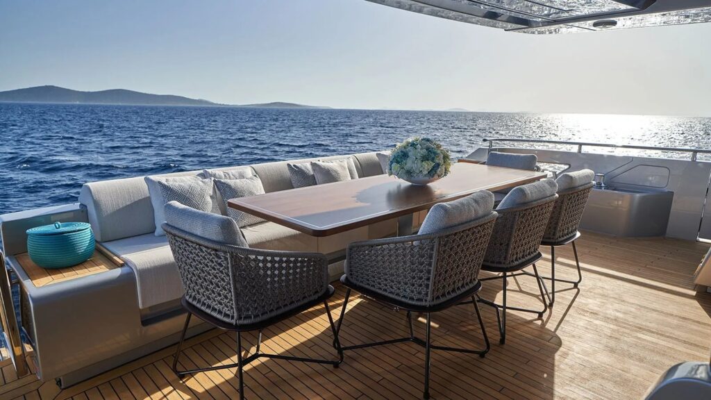 Nikita Yacht Charter aft deck dining table
