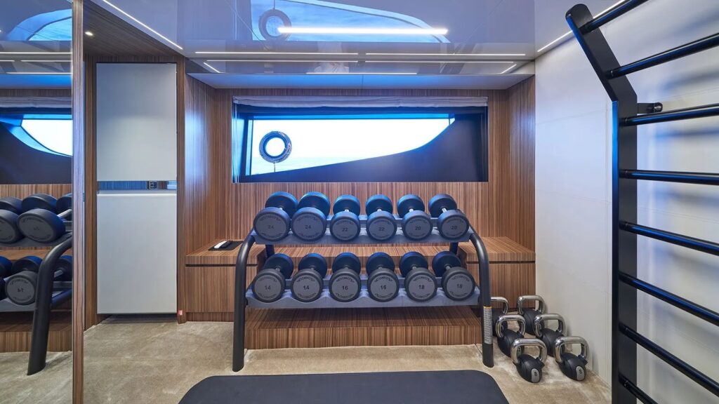 Nikita Yacht Charter lower deck gym
