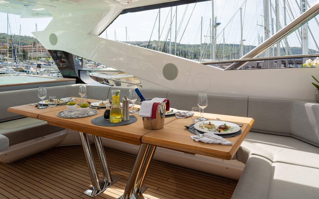 mr k iriston yacht charter al fresco dining table