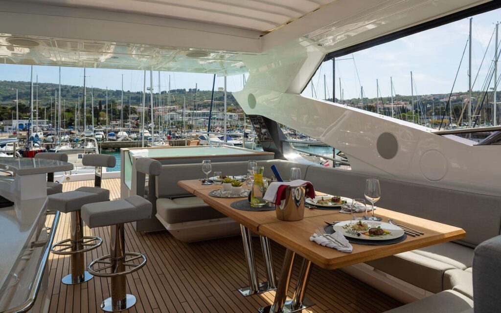 mr k iriston yacht charter flybridge dining table