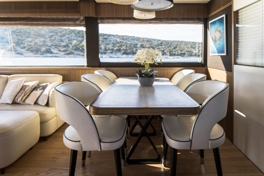 bollinger yacht charter dining area