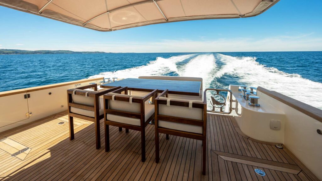 panta rei yacht charter aft deck al fresco dining table