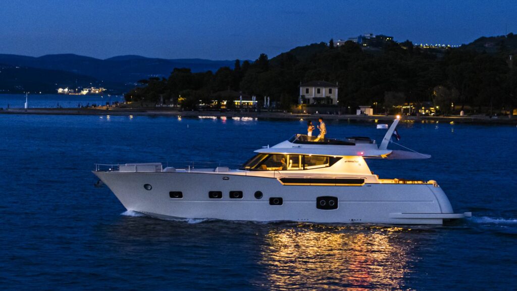 panta rei yacht charter at night