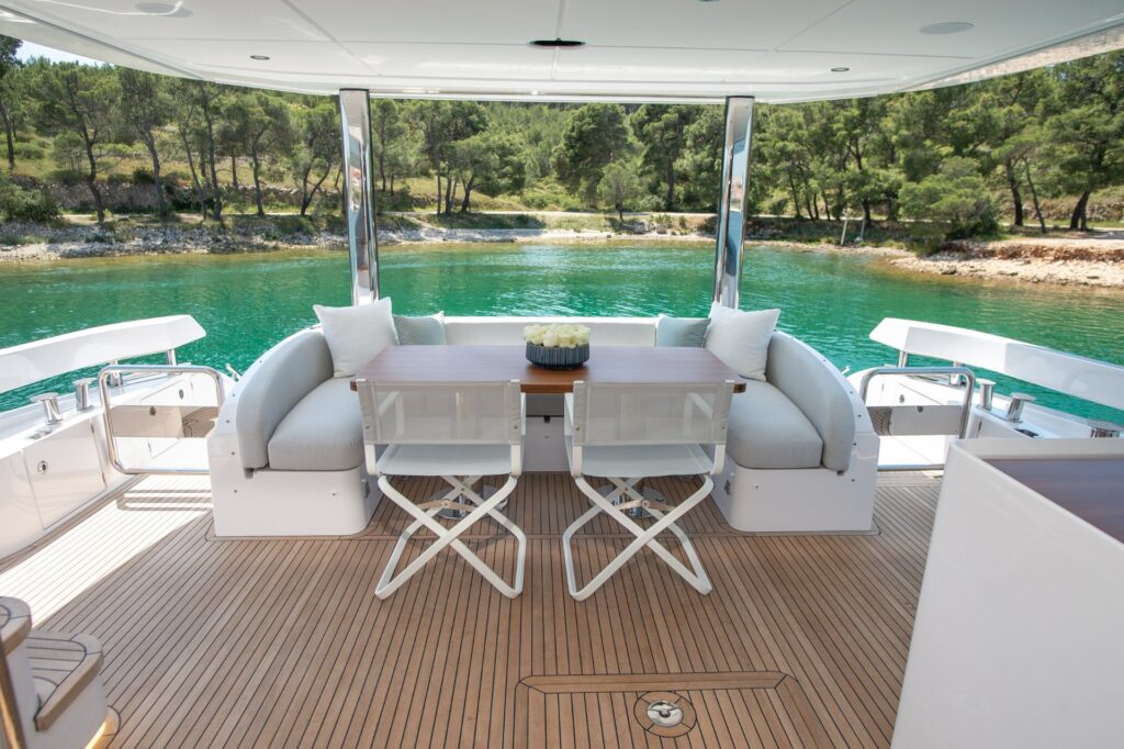 prewi yacht charter aft deck dining table