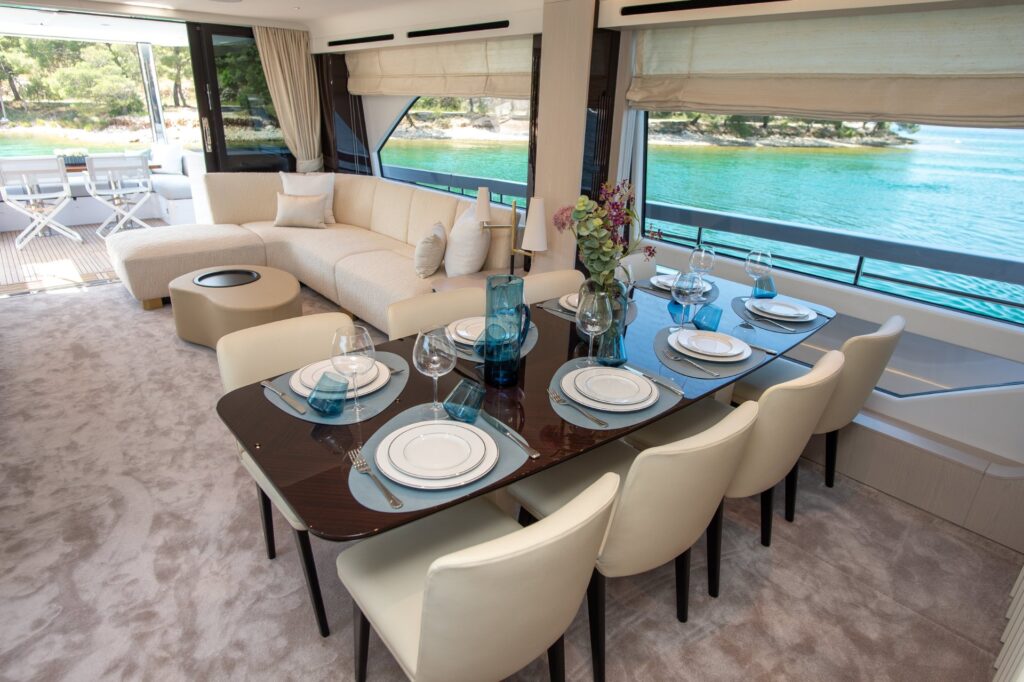 prewi yacht charter dining table for 8