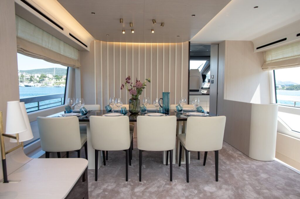 prewi yacht charter indoor dining area