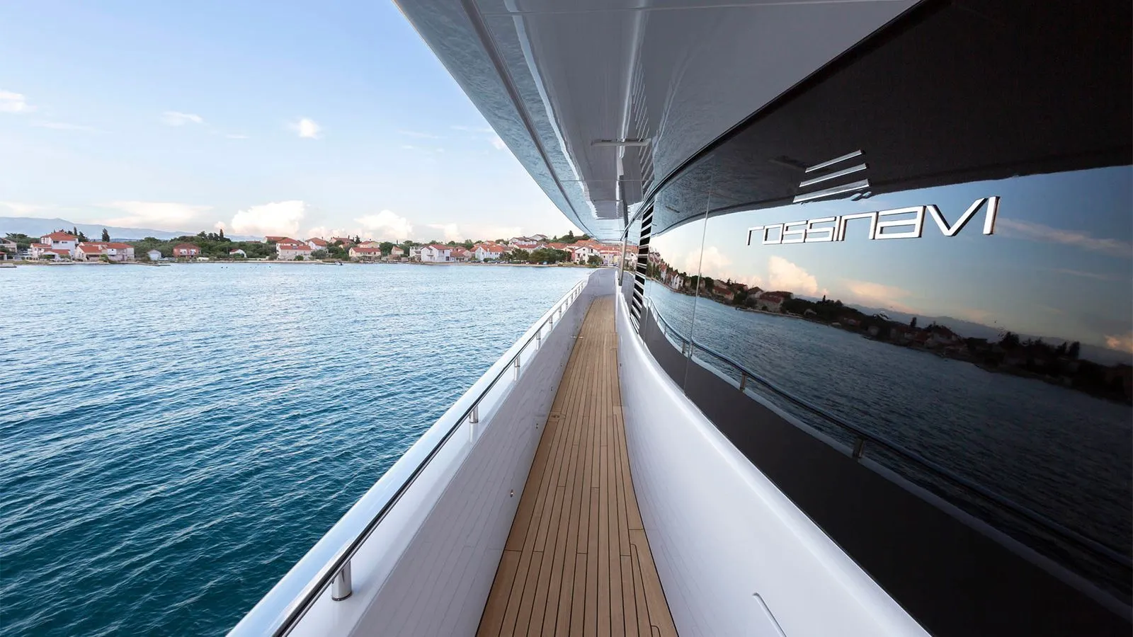 rossinavi yacht shipyard logo on yacht window