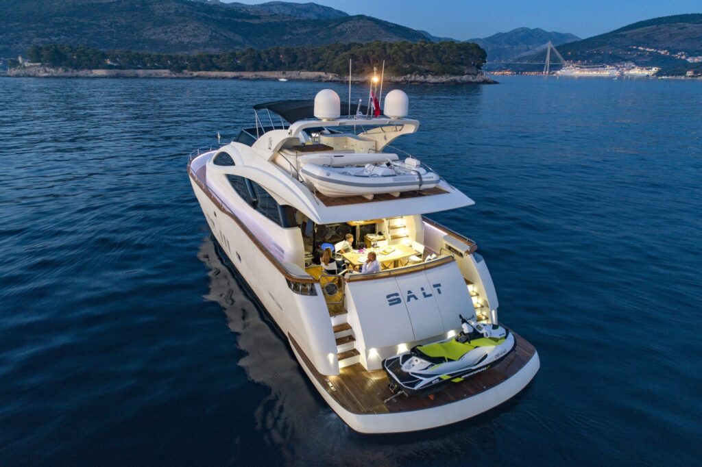salt yacht charter rear view in the evening