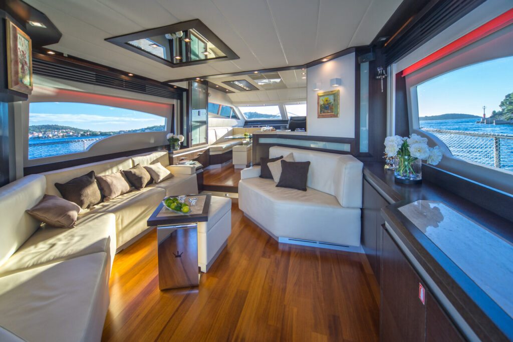 discovery yacht charter salon sofas