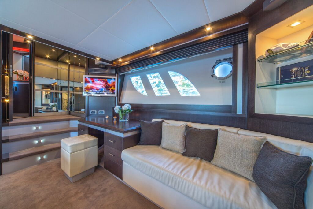 discovery yacht charter sofa in the salon