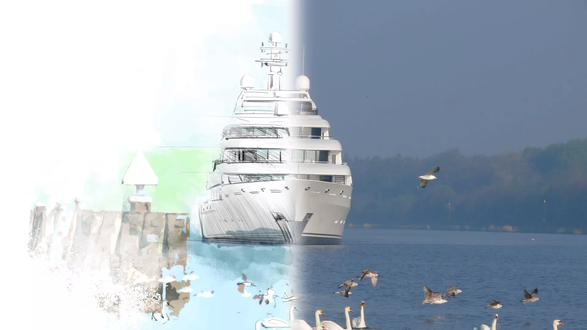 lurssen yacht sketch & a real yacht