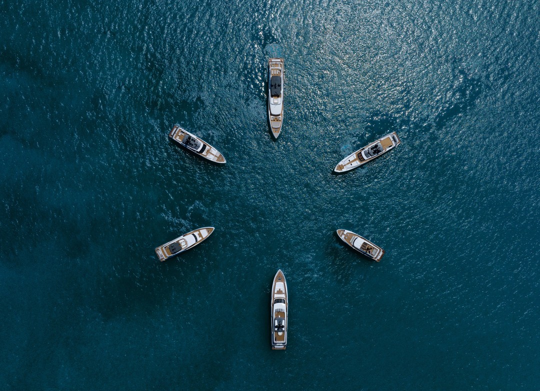 A ferretti fleet seen from above, creating a symbol