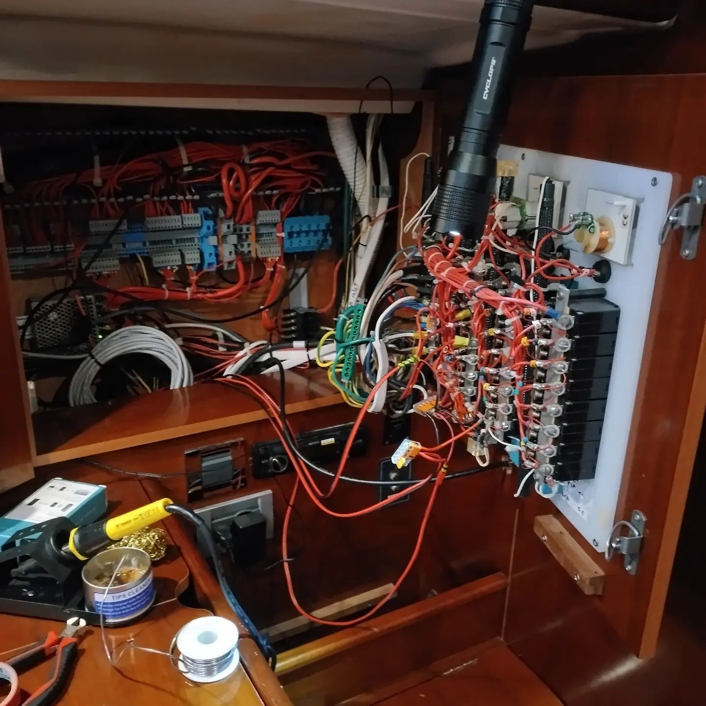 An electric console under maintainance