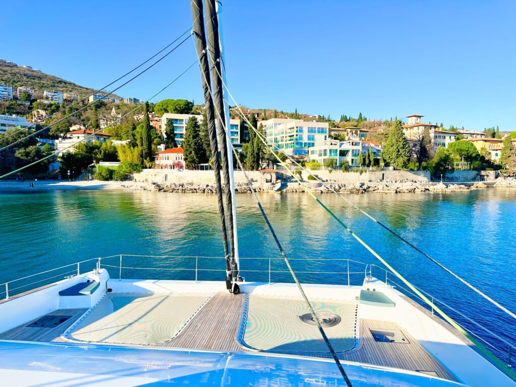 nala one catamaran yacht bow lounge