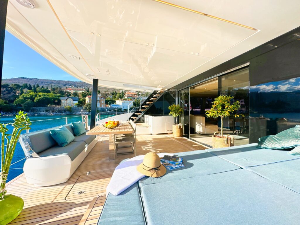 nala one catamaran yacht aft deck sunpads