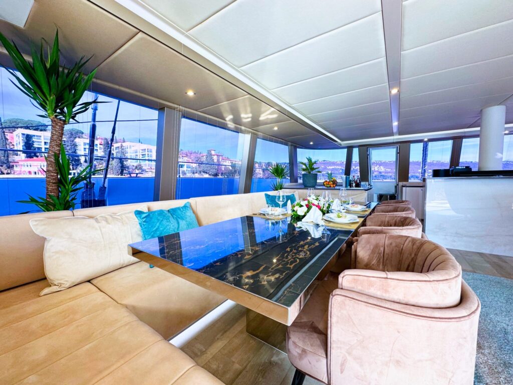 nala one catamaran yacht indoor dining table