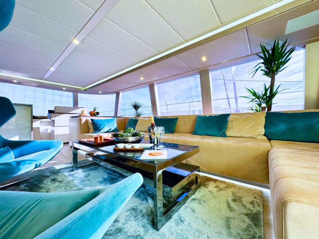 nala one catamaran yacht salon large sofa