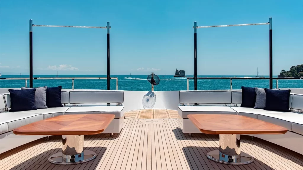 lady lena yacht charter front deck lounge tables