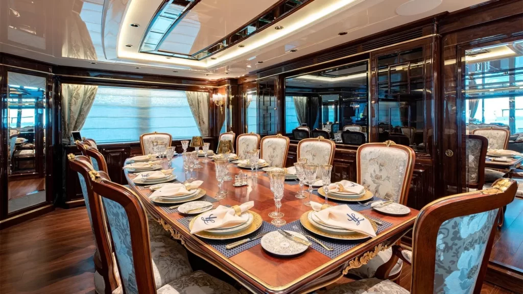 lady lena yacht charter main dining table
