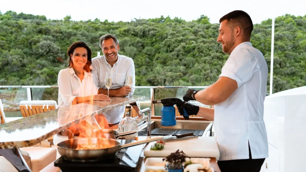 lady lena yacht charter sundeck bbq with a chef