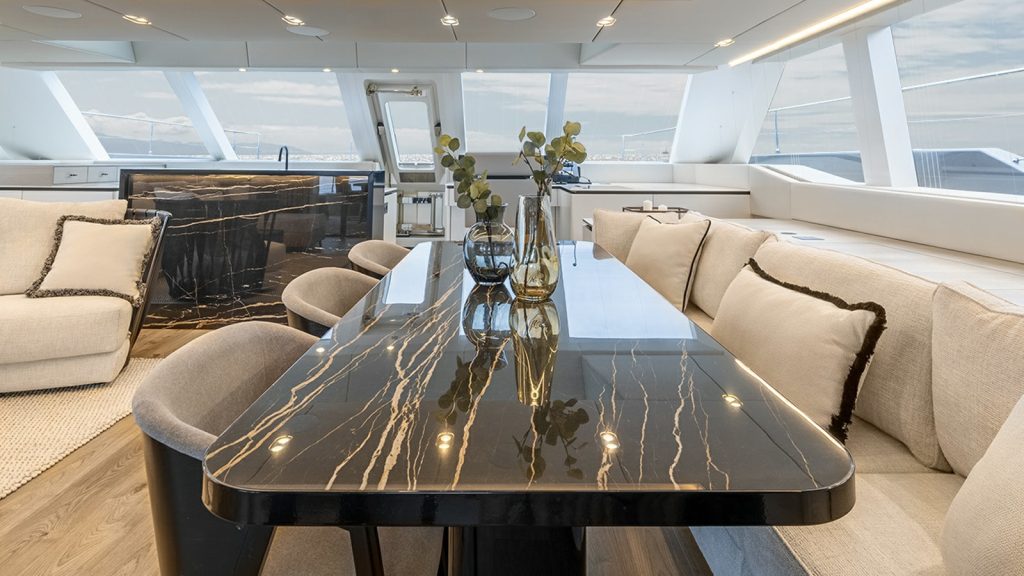 amileo catamaran yacht dining table