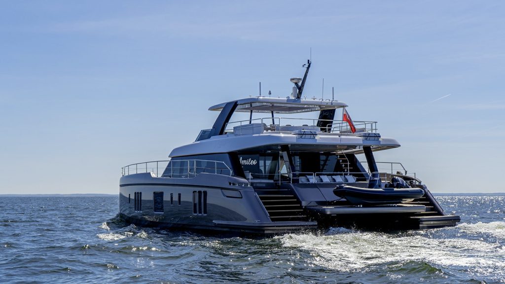 amileo catamaran yacht rear view