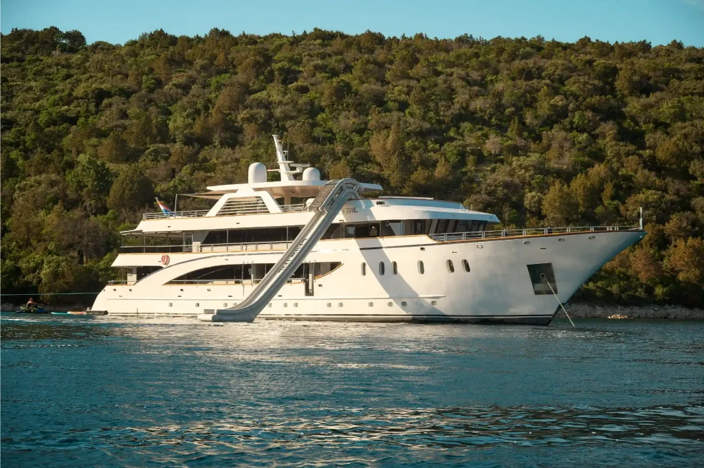 cristal yacht charter at anchor