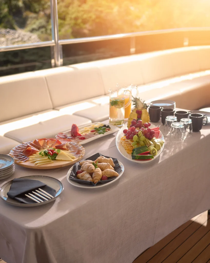 cristal yacht charter breakfast