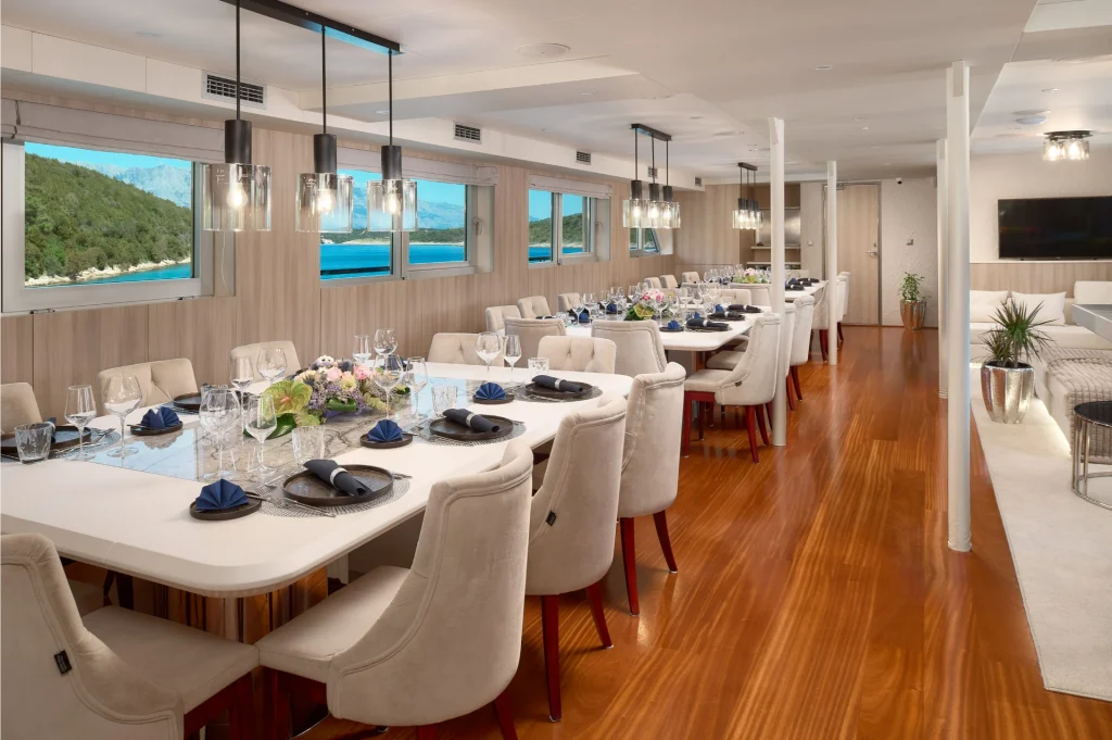 cristal yacht charter bridge deck dining area