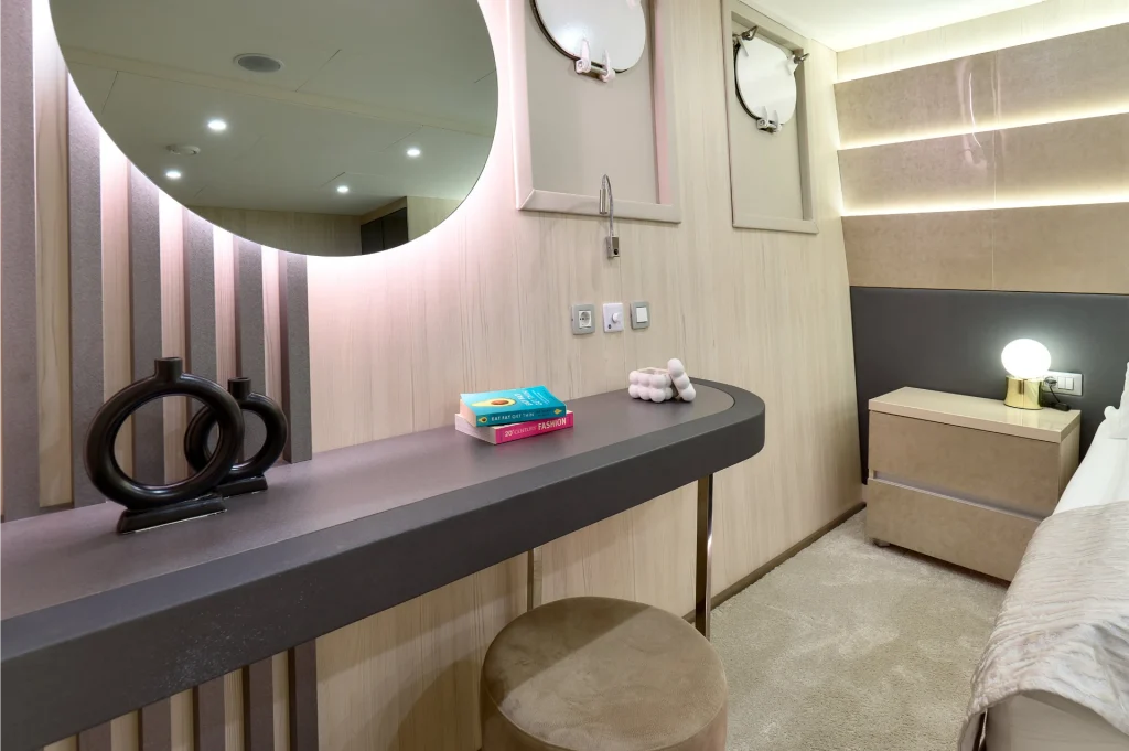 cristal yacht charter cabin desk