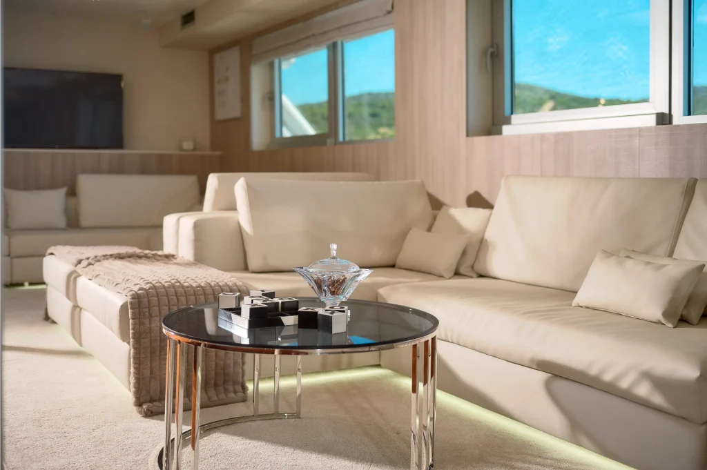 cristal yacht charter indoor socialising area