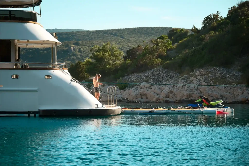 cristal yacht charter showering on the platform