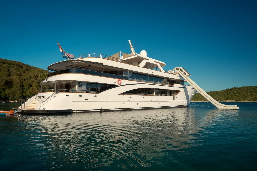 cristal yacht charter starboard view with water slide