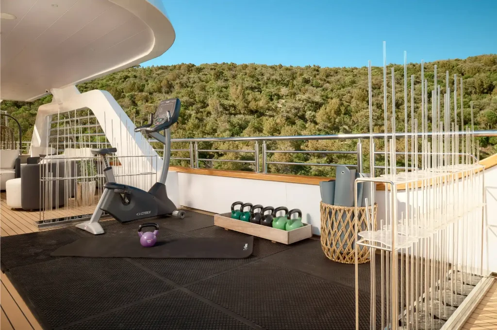 cristal yacht charter sundeck gym area