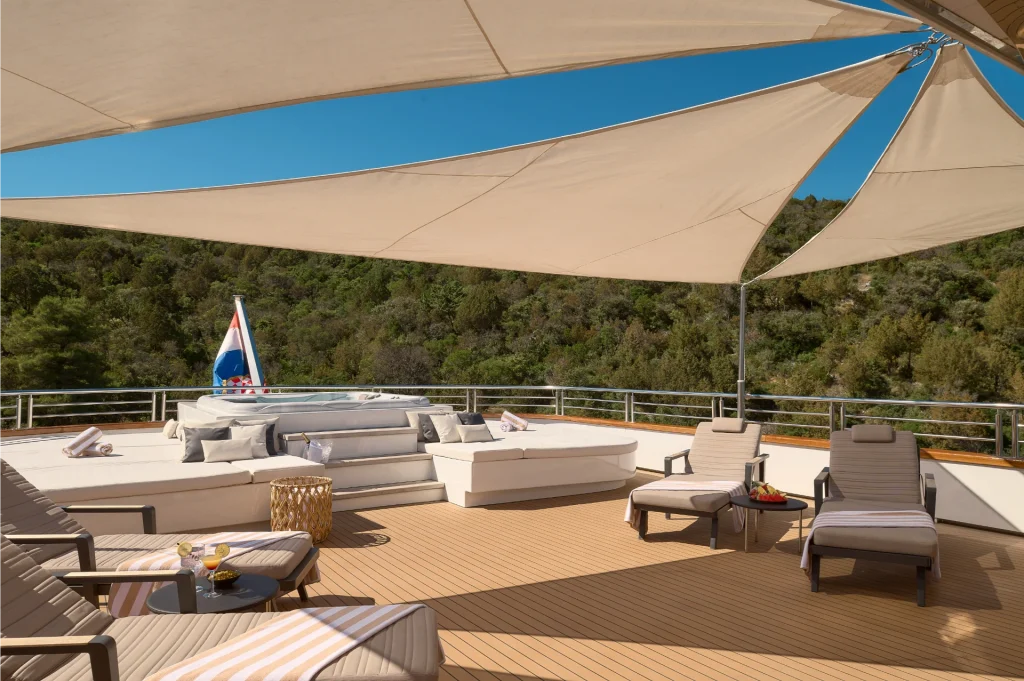 cristal yacht charter sundeck with bimini cover