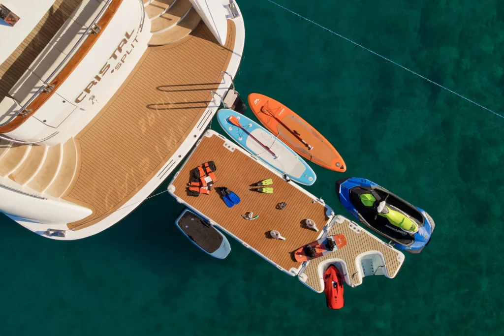 cristal yacht charter swimming platform & water toys