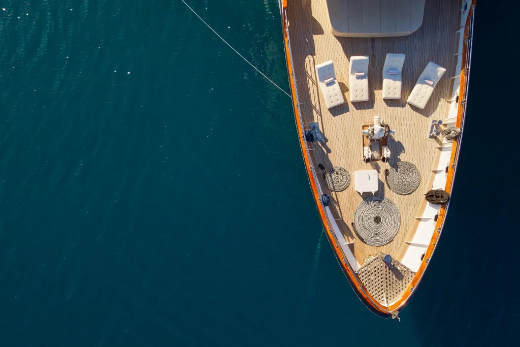 cristal yacht charter top view of the bow area